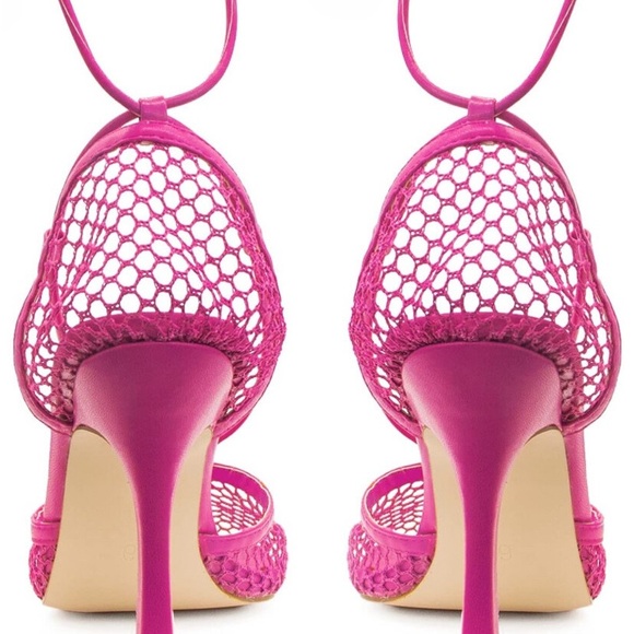 New Square Toe Mesh Stiletto Heels for Women, Sexy Wrap Around Lace Up High-Heel - Picture 4 of 5